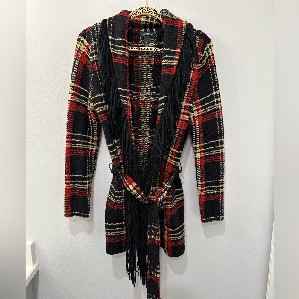 Ralph Lauren Red and Black Plaid Cardigan Sweater